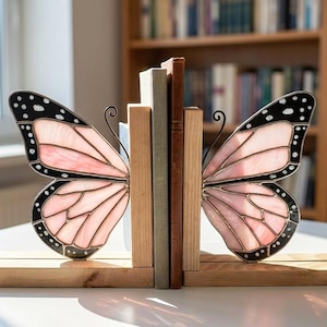 Sujetalibros de mariposa de cristal personalizado, con nombre personalizado, hecho a mano, con alas rosas, regalo decorativo