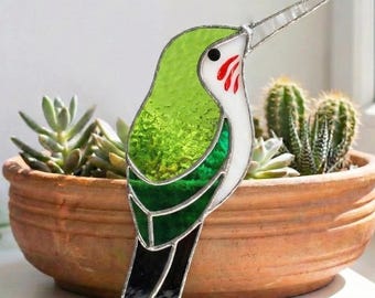 Personalized Hummingbird Stained Glass Plant Stake, Custom Name Garden Lovers Handmade Bird Pot Decor