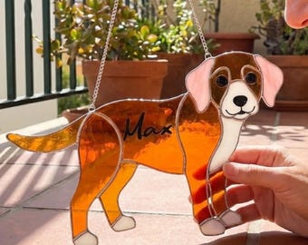 Personalized Labrador Retriever Stained Glass Suncatcher, Custom Name Handmade Dog Window Hanging Gift