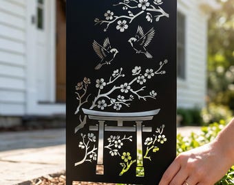 Personalized Japanese Black Metal Garden Stakes, Custom Rustic Asian Yard Art, Outdoor Decor Gifts