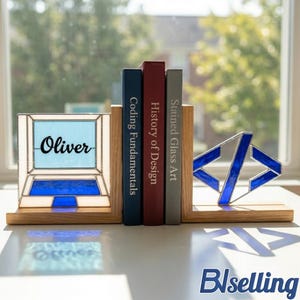 Personalized Software Engineer Stained Glass Bookend, Custom Coder Desk Decor, Handmade CS Graduation Gift