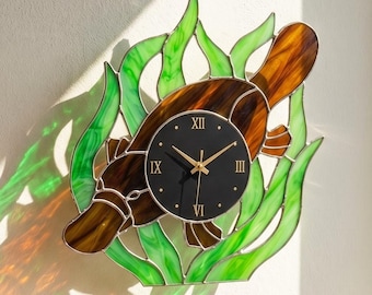 Platypus Stained Glass Wall Clock, Unique Animal Nature Decor, Gift For Him