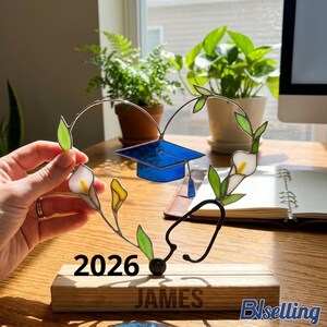 Personalized Medical Graduate Wreath Stained Glass Sculpture, Nursing & Healthcare Graduation Gift
