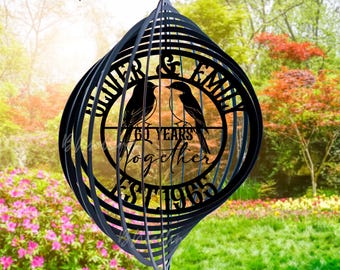 Girandola a vento personalizzata per il 60° anniversario di matrimonio, decorazione da esterno in metallo con uccellini innamorati