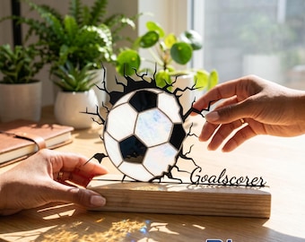 Spersonalizowana dekoracja biurka z witrażem w kształcie piłki nożnej Breaking Wall, prezent z imieniem