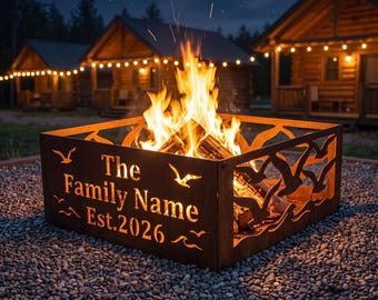 Seagull Fire Pit Ring Personalized, Coastal Gift for Beach Lover, Custom Metal Campfire Decor, Ocean Shore Backyard Nautical Sign
