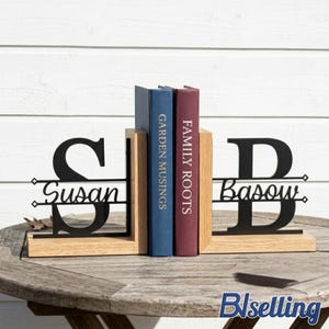 Personalized Initial Metal Bookends, Custom Letter Monogram Shelf Decor, Custom Book Stand