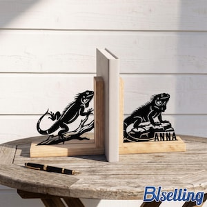 Iguana Metal Bookends, Reptile Book Holder, Lizard Lover Shelf Decor Gift