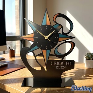Personalized Minimalist Retro Desk Clock, Custom Metal Tabletop Office Decor, Vintage Decor