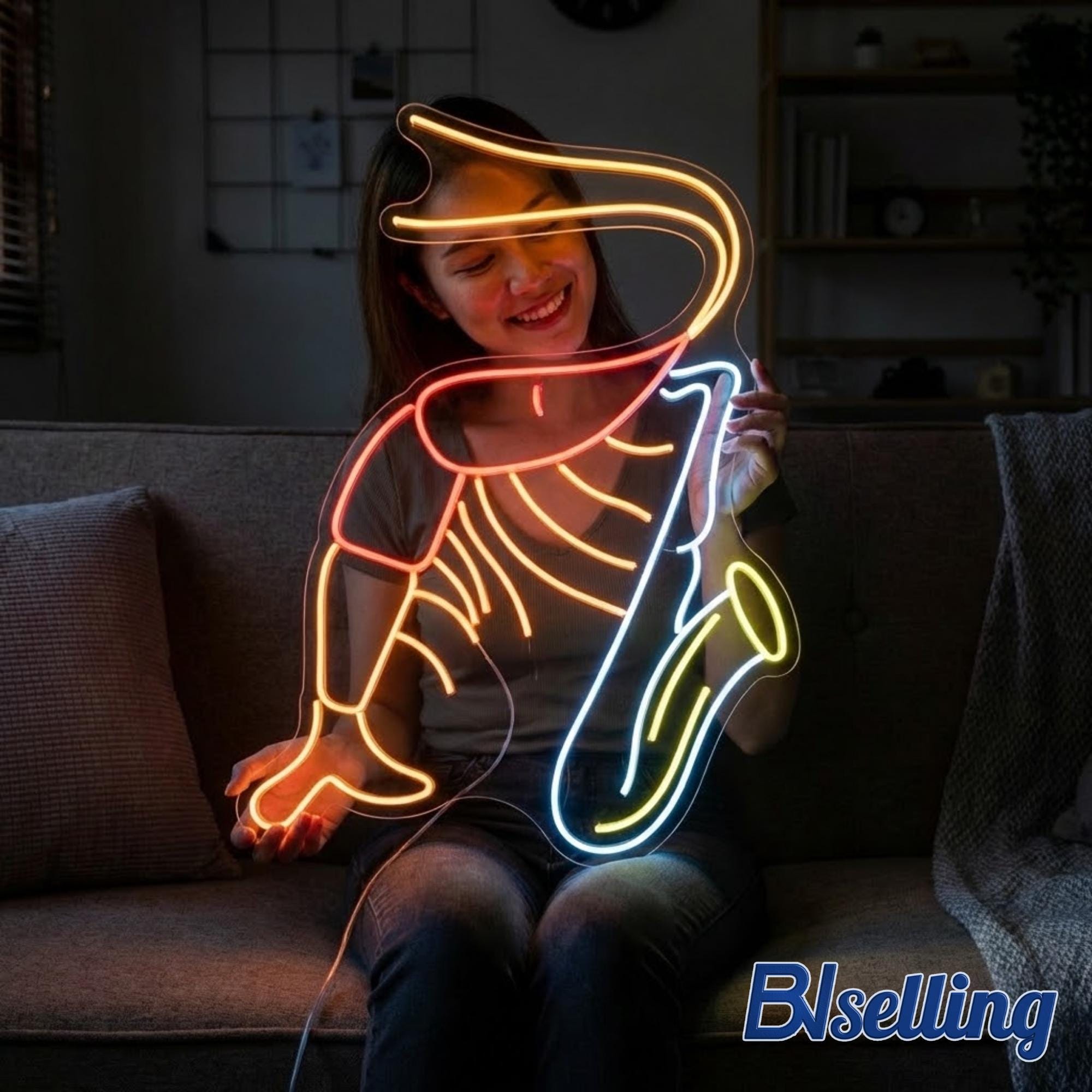 Personalized Shrimp Saxophone Neon Sign, Custom Jazz Seafood Led