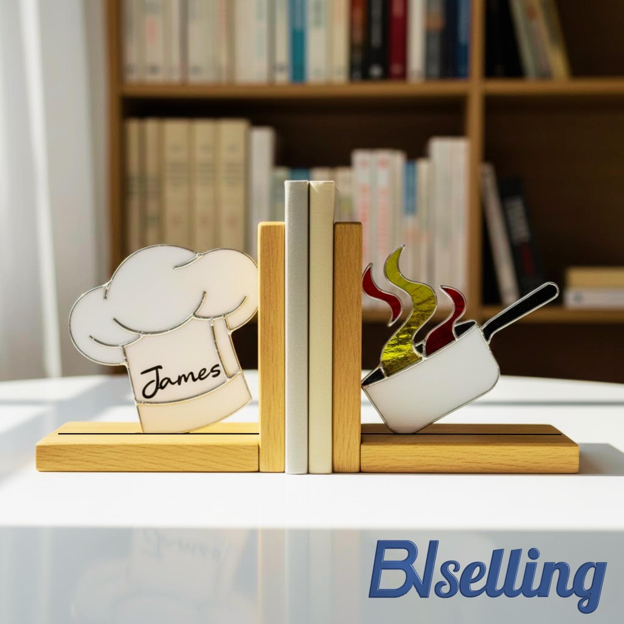 Personalized Chef Stained Glass Bookends, Custom Name Kitchen Shelf ...