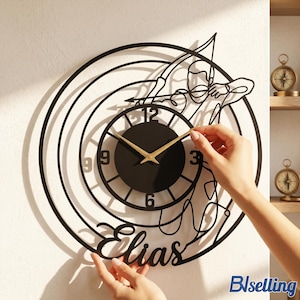 Reloj de pared personalizado con diseño de arco, arte geométrico de metal personalizado, regalo para el Día del Padre.