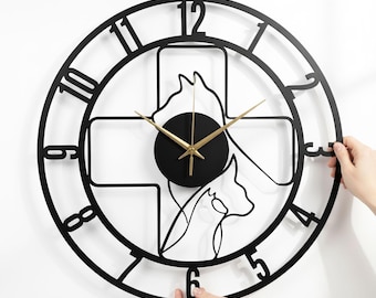 Personalized Veterinarian Metal Clock, Geometric Animal Clinic Art, Custom Vet Gift