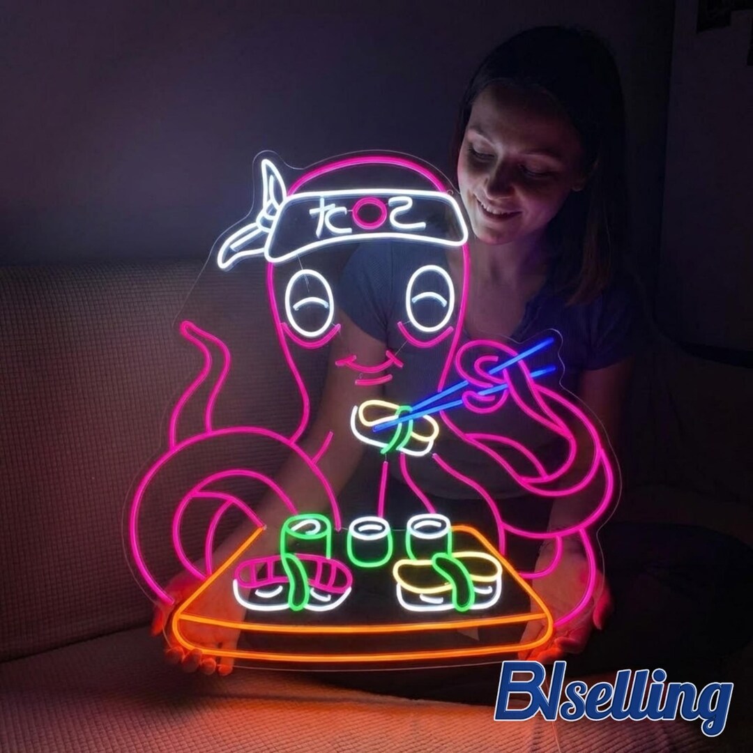 Personalized Sushi Octopus Neon Sign, Custom Japanese Food Led