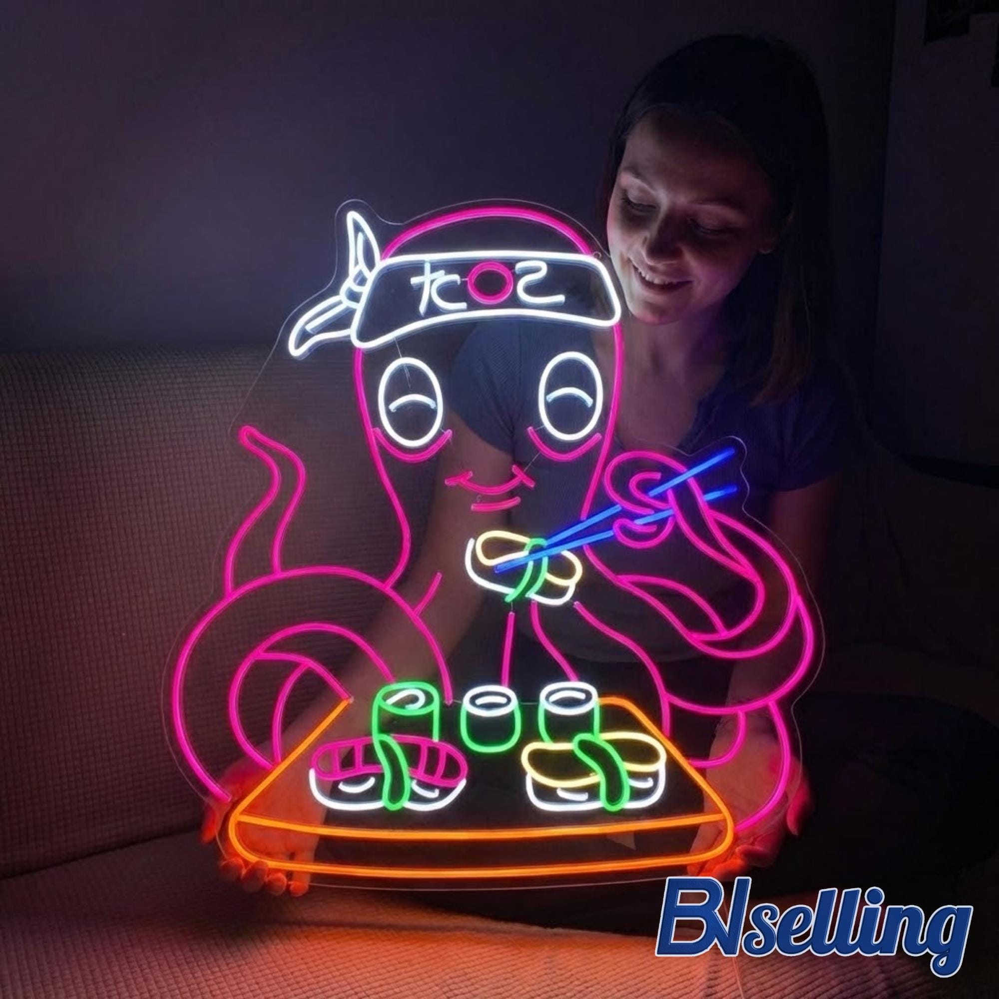 Personalized Sushi Octopus Neon Sign, Custom Japanese Food Led