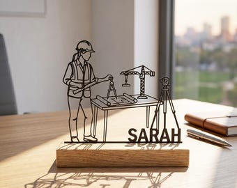 Personalized Female Engineer Metal Desk Decor, Custom STEM Name Plate, Graduation Gift