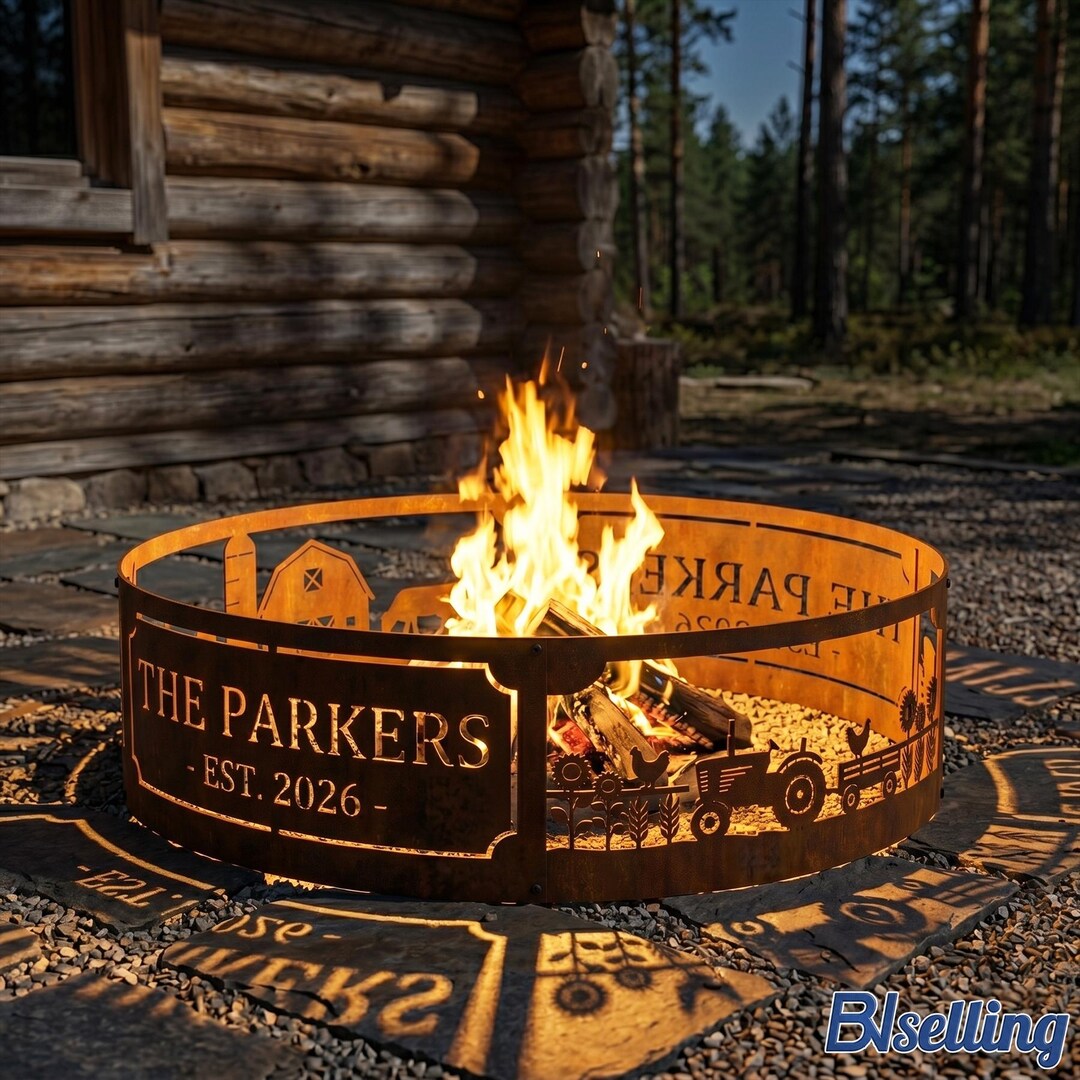 Farm Fire Pit Ring, Personalized Country Metal Campfire Decor for ...