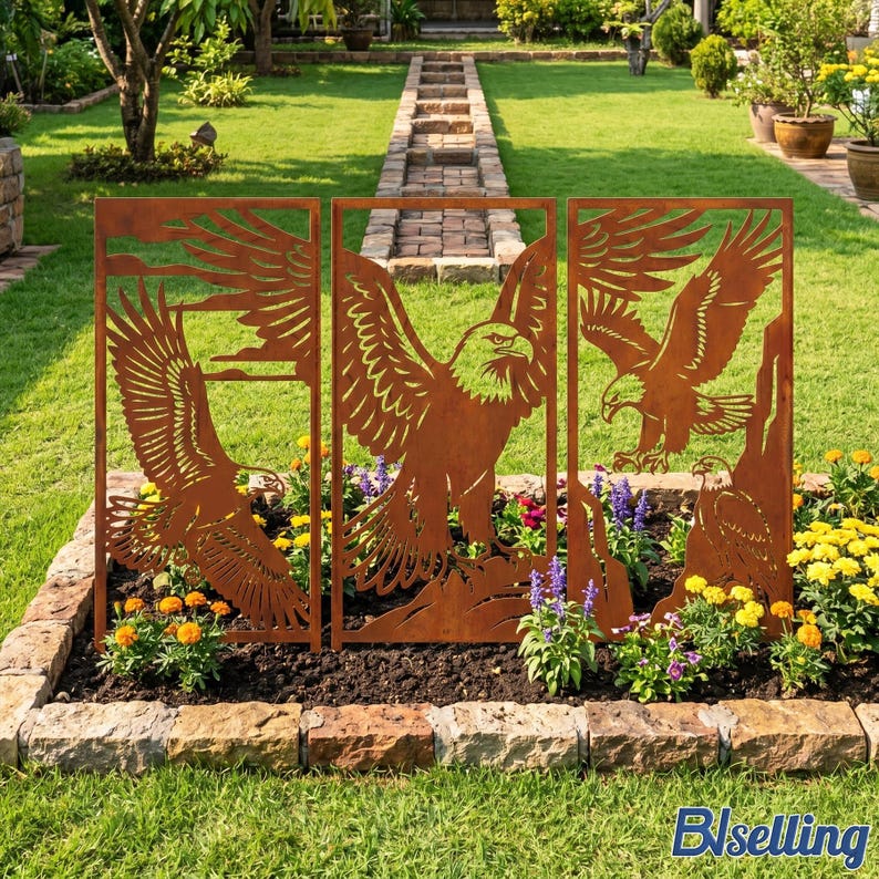 Eagle Metal Metal Wall Art Set of 3, Rustic Garden Decor - Etsy UK