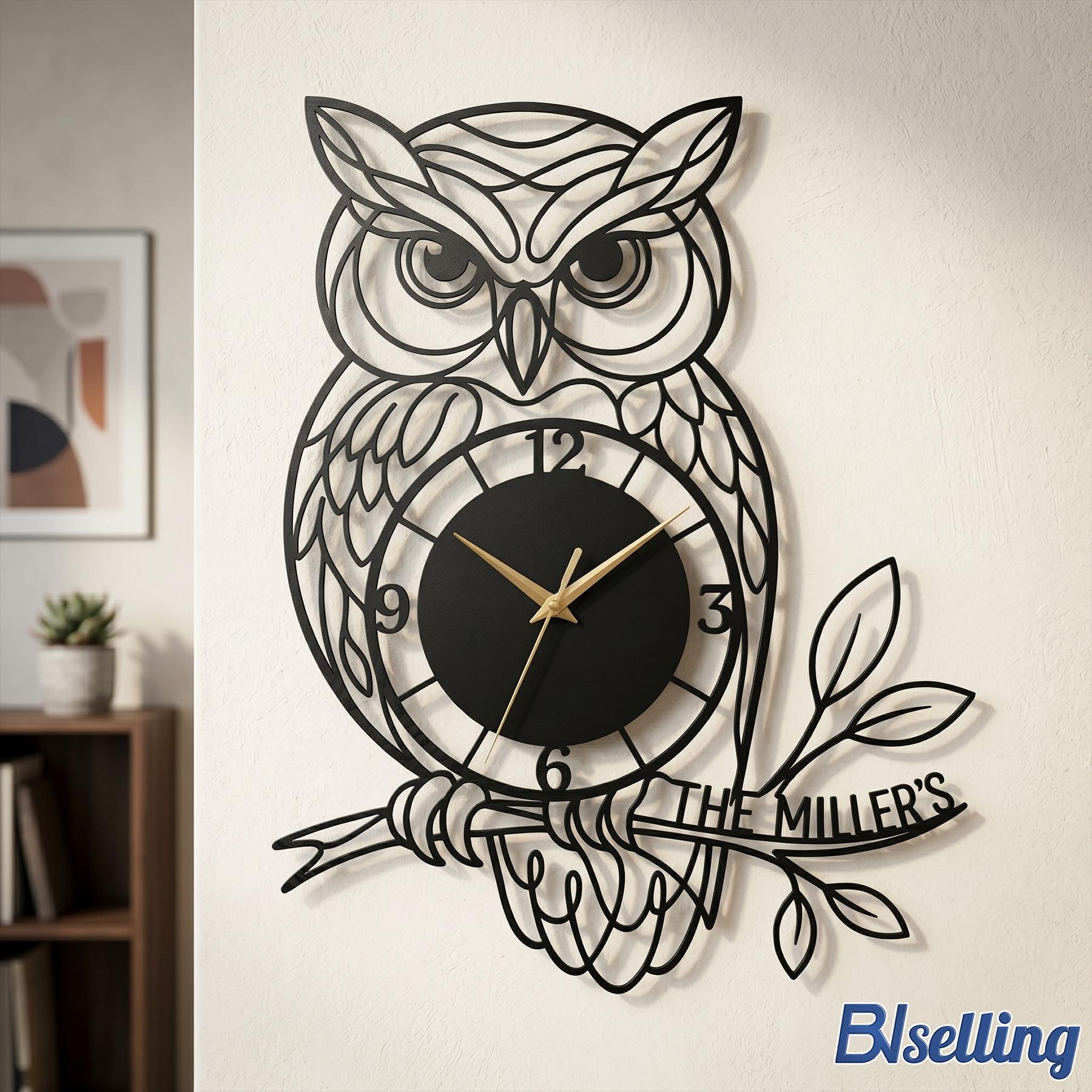 Owl Wall Clock, Wise Bird Metal Art, Nature Decor Birthday Gift
