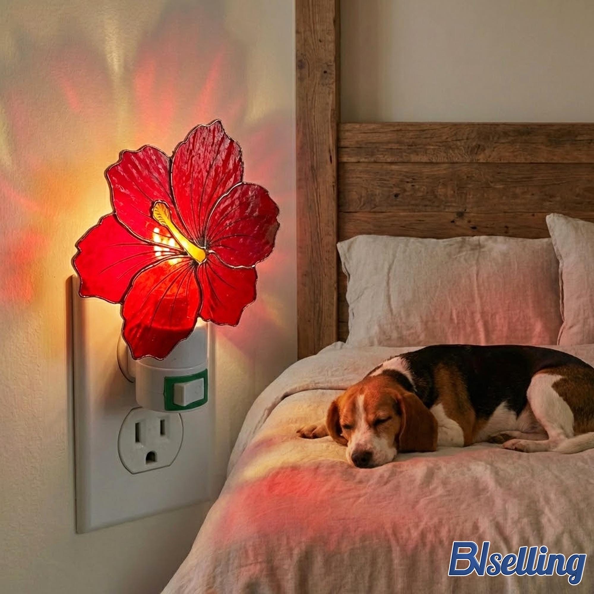 Hibiscus Stained Glass Night Light, Tropical Flower Decor