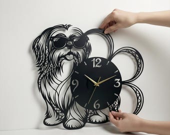 Personalized Shih Tzu Metal Wall Clock, Custom Dog Lover Gift Art