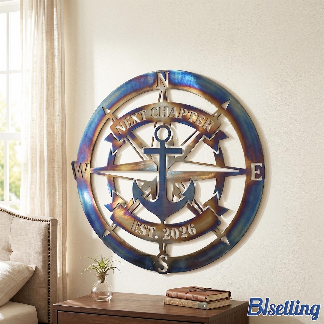 Nautical Compass Metal Wall Art, Torched Steel Coastal Decor ...