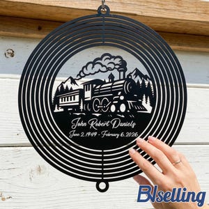 Molinillo de viento metálico personalizado conmemorativo de tren, regalo personalizado para locomotoras de vapor, decoración de jardín para aficionados al ferrocarril.