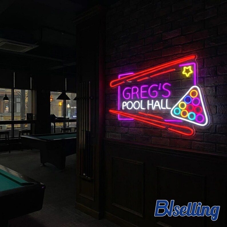 Personalized Billiards Neon Sign, Custom Pool Hall Led Wall Art ...