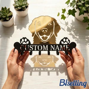 Personalized Dog Bone Key Holder: Golden Retriever Wall Decor (Custom Sizes)