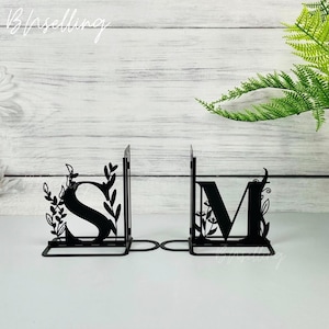 Custom Alphabet Metal Bookends, Personalized Last Name Book Ends, Book Stand Black Metal Art, Book Nook Office Decor, Back to School Gift