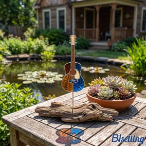 Gitarren-Pflanzenstecker aus Buntglas, Dekoration für Musikzimmer, Geschenk für Gitarrenspieler