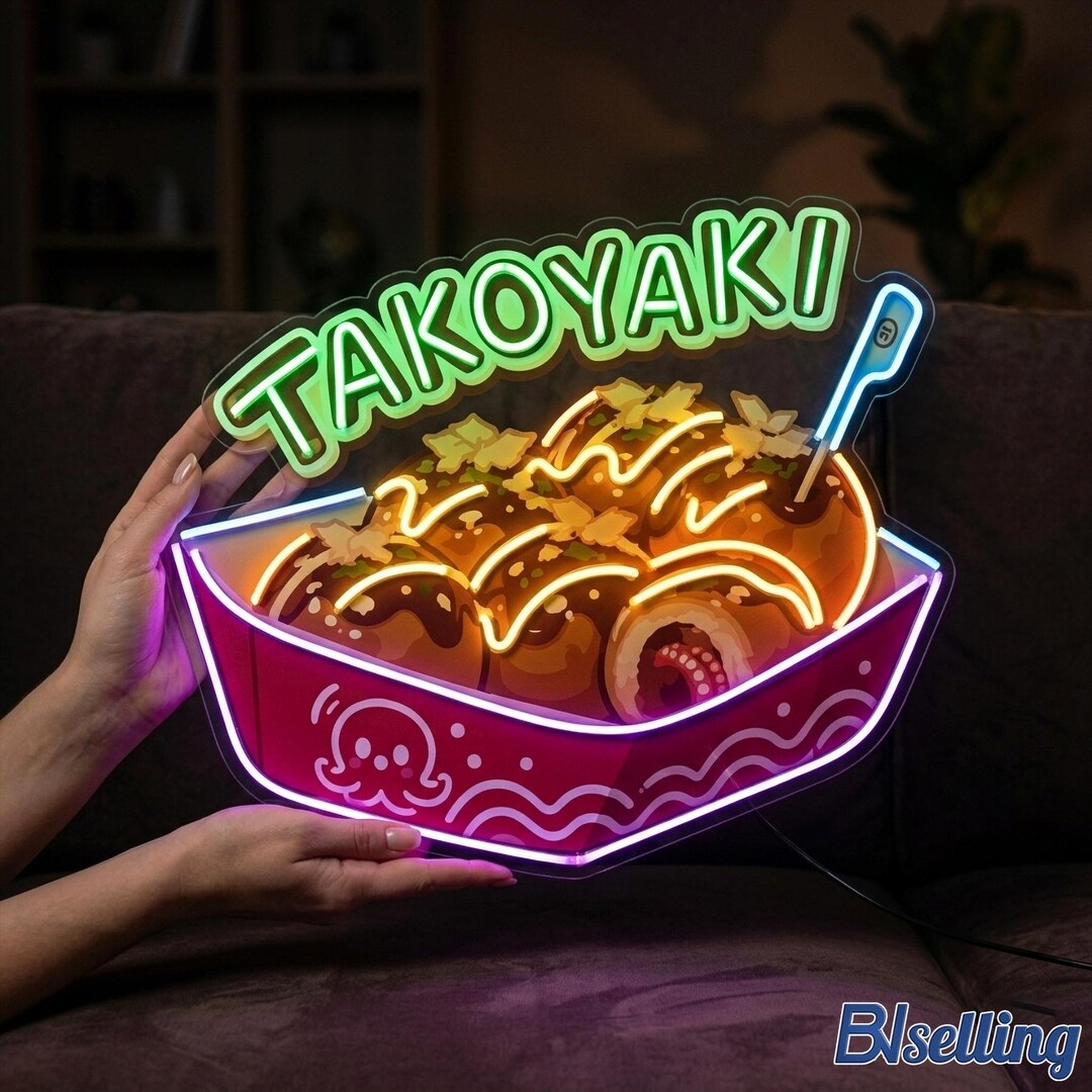 Takoyaki Neon Sign, Japanese Street Food LED Wall Art, Christmas