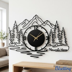 Benutzerdefinierte Berg Metall Wanduhr, minimalistische Natur Kunst, Weihnachtsgeschenk für Wanderer