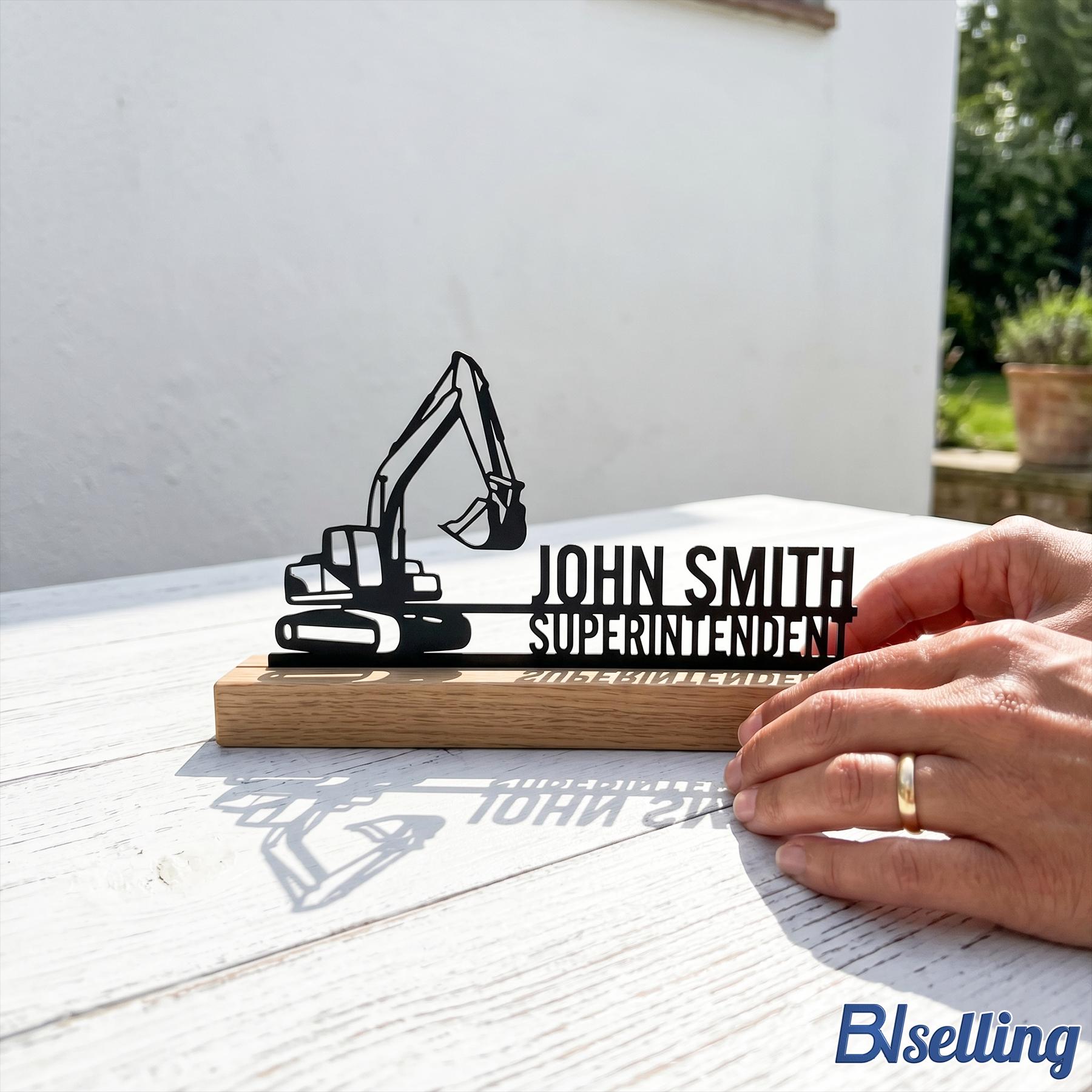Custom Excavator Metal Desk Decor, Personalized Construction Name Plate, Father Day Gift