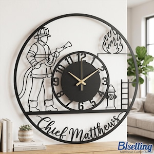 Reloj de pared metálico de bombero, decoración de estación de bomberos, regalo de Navidad para héroes.