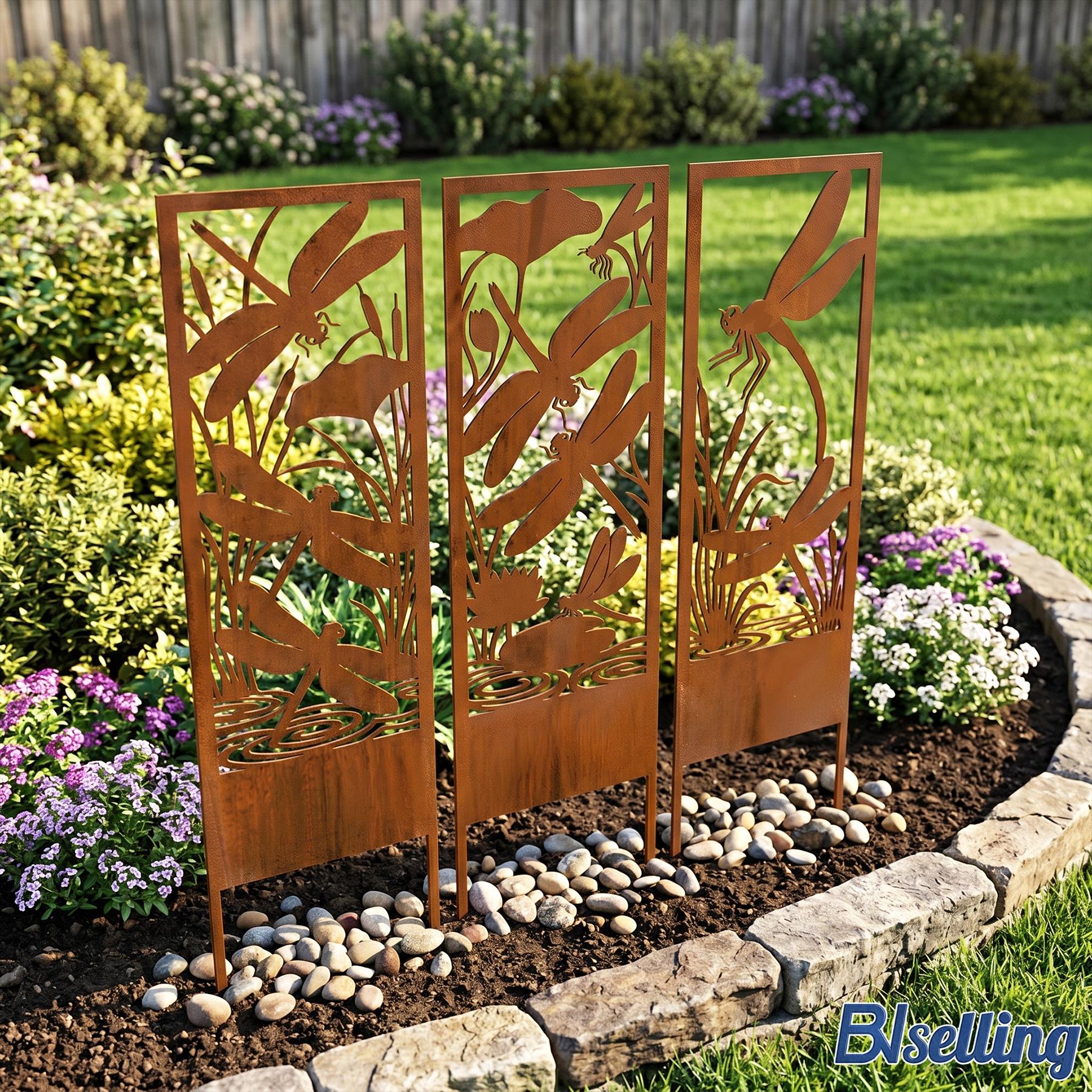 Set of 3 Rusted Dragonfly Garden Stakes, Father's Day Gift - Etsy