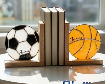 Personalized Sports Bookends: Soccer and Basketball Stained Glass