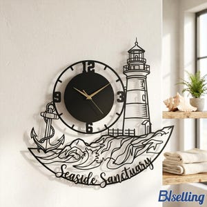 Custom Lighthouse Metal Wall Clock, Minimalist Coastal Art, Christmas Gift For Sailor