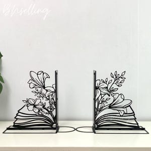 Floral Metal Bookends - Personalized Initials, Powder Coated Finish