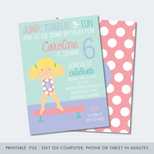 Gymnastics Birthday Invitation Digital Download / Instant Download Gymnastics / Printable Gymnastics Invitation / Editable Gymnastics