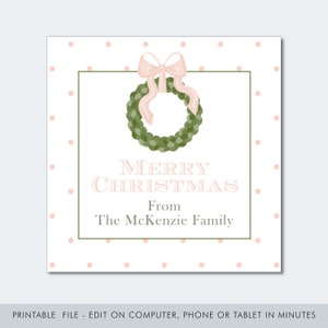 Printable Christmas Gift Tag / Editable Christmas Tag / Boxwood Wreath Gift Tag / Christmas Wreath Tag Download / Personalized Christmas Tag