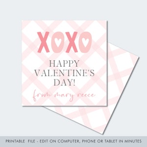 Vichykaro XOXO Herz Zum Ausdrucken / Schul valentine / Klassenzimmer Valentinstag / Valentinstag Geschenkanhänger / Bearbeitbare Valentine