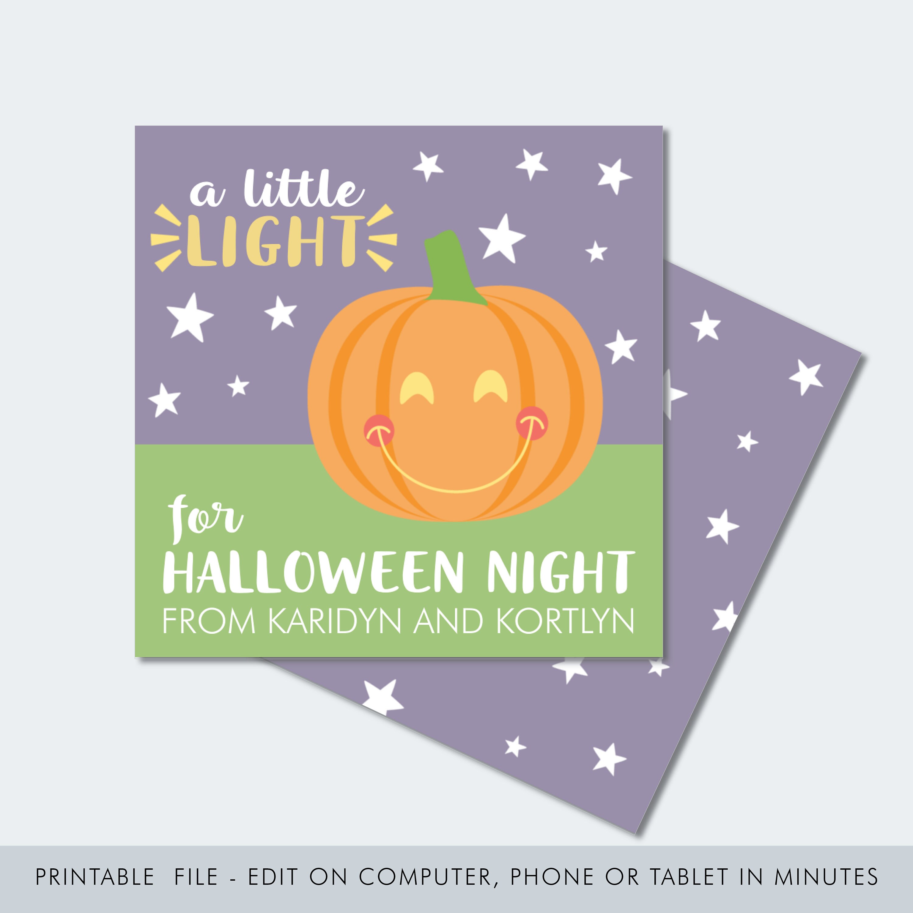 Editable Printable Halloween Favor Tags / Halloween Tag / Trick Or Treat Favor Tags / Little Light for Halloween Night Halloween Tag