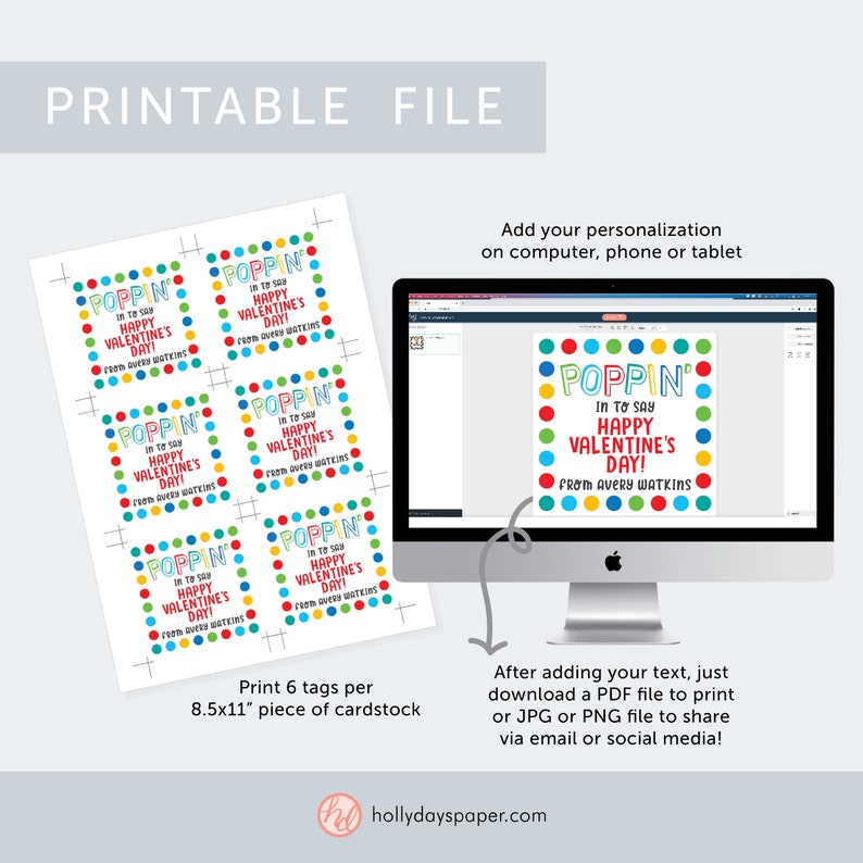 Printable Popper Valentine / Popper Valentine Printable / Poppin Valentine / Valentine Gift Tag ...
