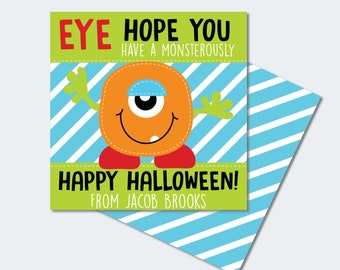 Editable Printable Halloween Favor Tags / Halloween Tags / Cute Monster Halloween Tags Download / Halloween Candy Tag