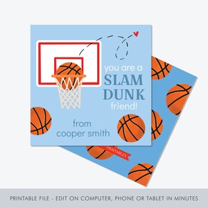 Printable Basketball Valentine Printable / Slam Dunk Printable Valentine / Slam Dunk Valentine / School Valentine / Valentine Gift Tag