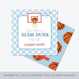 Printable Basketball Valentine Printable / Slam Dunk Printable Valentine / Slam Dunk Valentine / Gingham Basketball Valentine