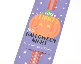 Editable Halloween Tag / Trick Or Treat Favor Tags Download / Glow Stick Halloween Tag / Glow Bracelet / Halloween Glow Stick Holder