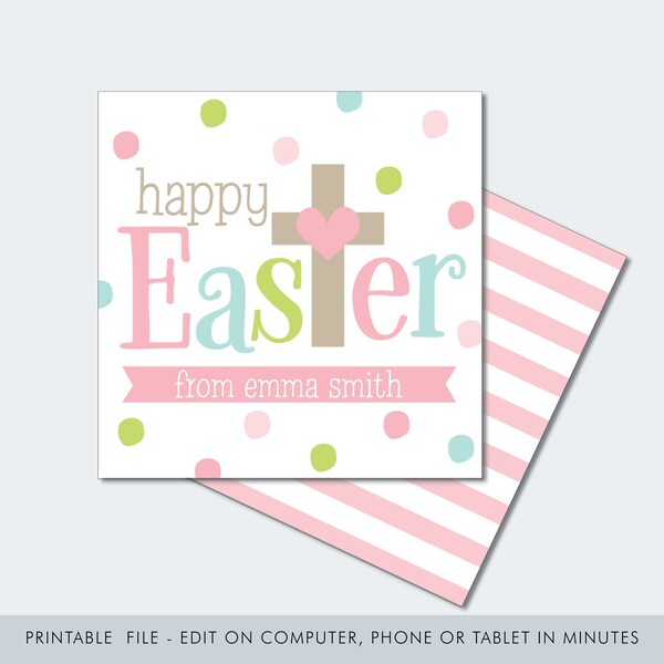 Printable Cross Easter Printable / Christian Easter Tag / Easter Tag / Easter Cross Gift Tag / Editable Easter