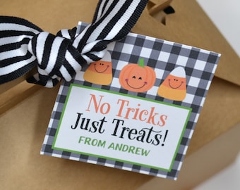 Editable Halloween Favor Tags / Treats not Tricks Gift Tags / Trick Or Treat Favor Tags Download / Gingham Pumpkin Halloween Tag